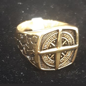 Compass 18 karat gold plated stainless steel raised ring