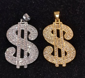 Stainless Steel  plated CZ Dollar Sign Pendant