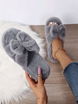 Bow Decor Fluffy Slippers