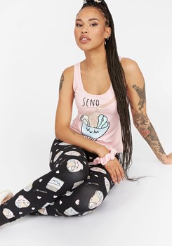 3-Piece Soft Noods Graphic Tank and Printed Legging Pajama Set with Scrunchie