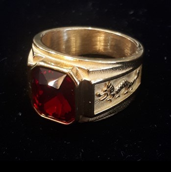 faux rubym35g 18 karat gold plated stainless steel ring