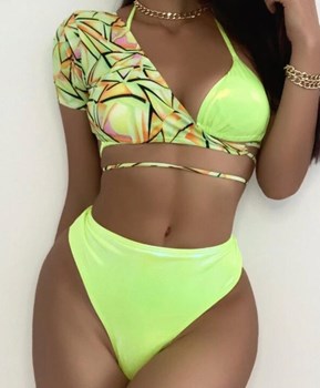 Neon Asymmetrical three pierce highwaisted bikini