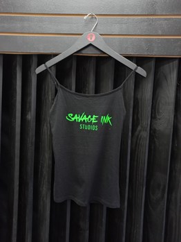 Black Tank Top green Savage ink Logo