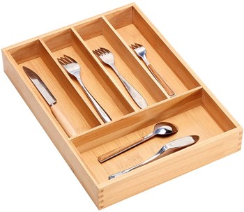 Bamboo Cutlery Tray Kitchen Utensil Silverware Flatware Drawer Organizer Dividers with 5 Compartment