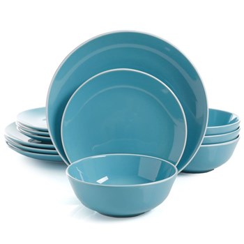 Gibson Home Pandora 12 Piece Stoneware Round Dinnerware Set in Aqua
