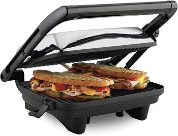 Hamilton Beach Electric Panini Press Grill with Locking Lidm35g Opens 180 Degrees for any Sandwich Thickness m4g25460Am5g Nonstick 8m1g X 10m1g Grids Chrome Finishm35g Medium