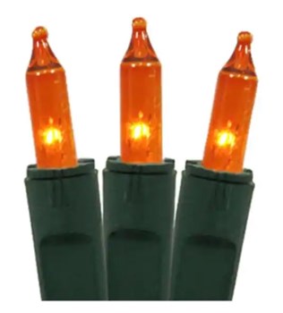 Set of 50 Orange Perm-O-Snap Mini Christmas Lights - Green Wire
