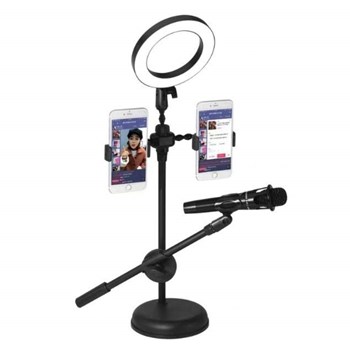 Canbee Mobile Phone Stand Live Voice Professional Microphone Mic Stand LED Selfie Light Holder