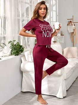 2-Piece Graphic Give Me Coffee Now Pajama Set