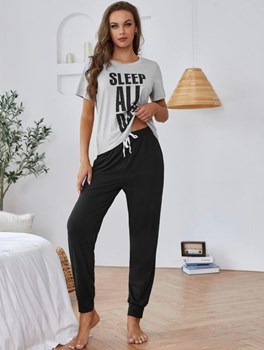 2-Piece Graphic Sleep All Day Pajama Set